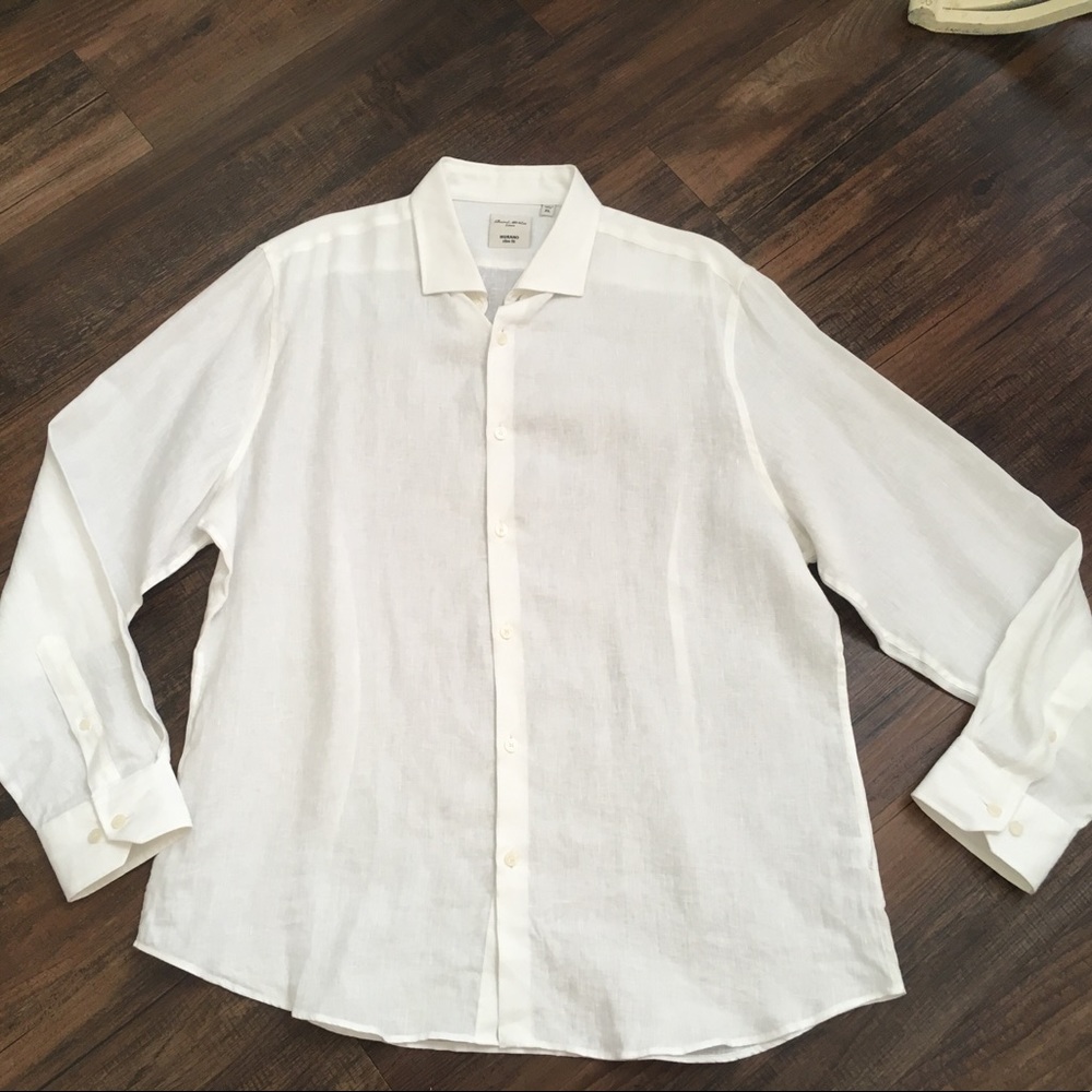 Oversized White Linen Button Down Swim Cover-Up